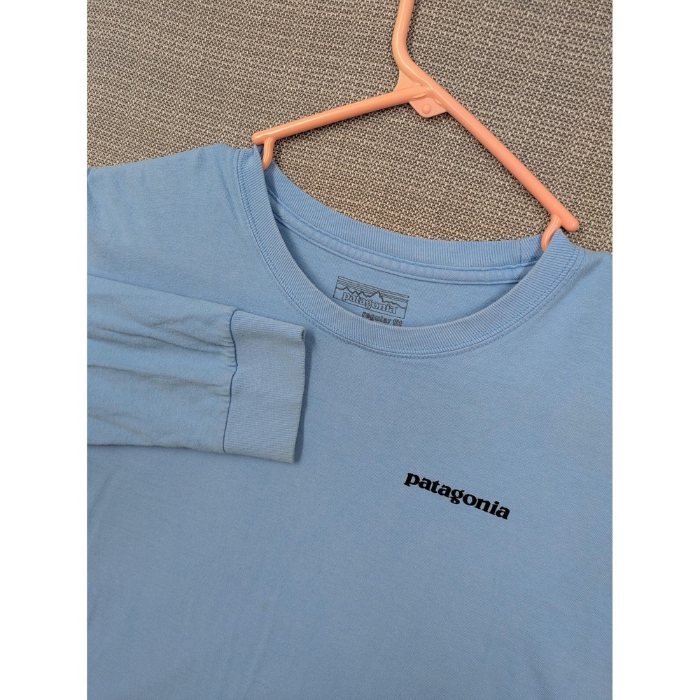 Patagonia Shirt Mens Medium Blue P-6 Logo Organic Cotton Long Sleeve Tee Outdoor